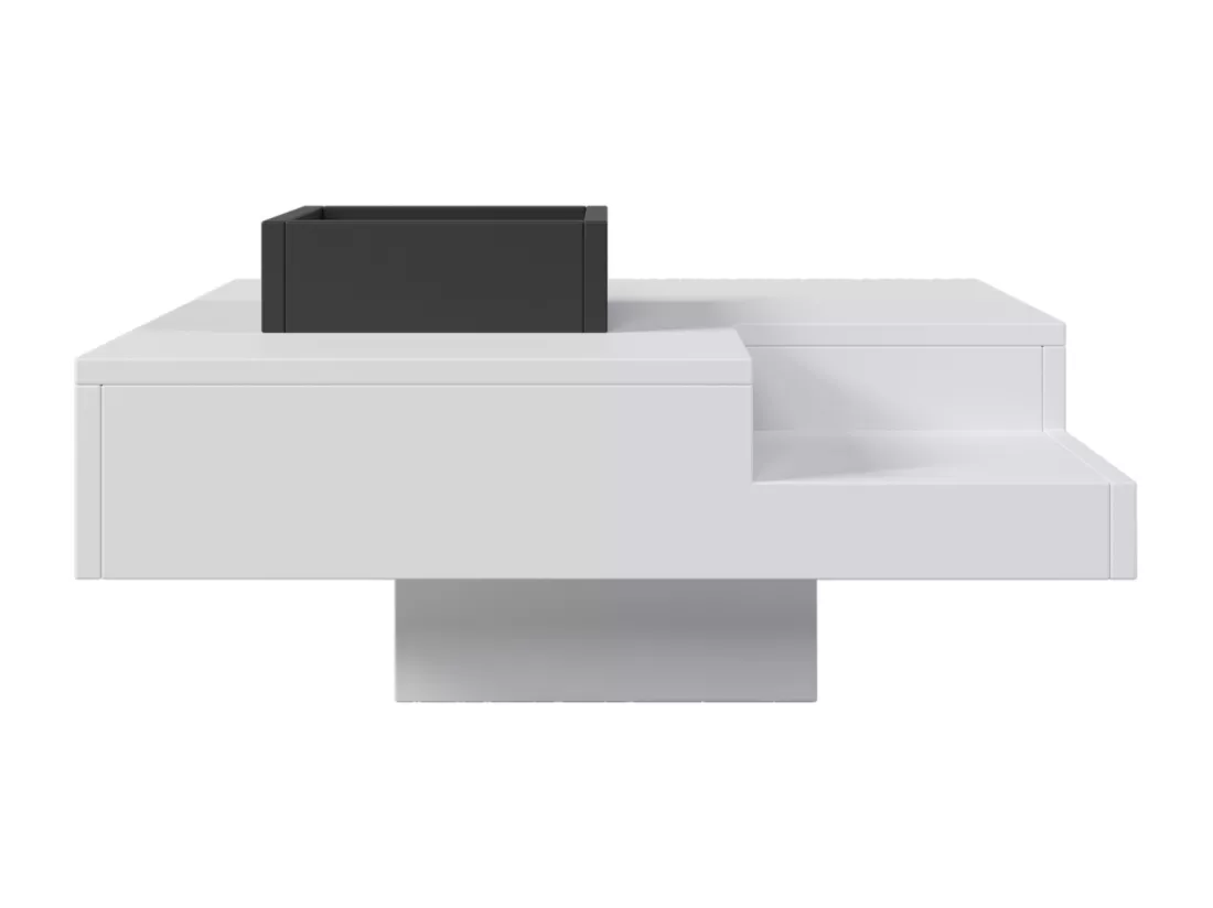 Table basse LED carré 72x72x30 cm, table de salon, table d'appoint avec boîte de rangement amovible, coloris blanc