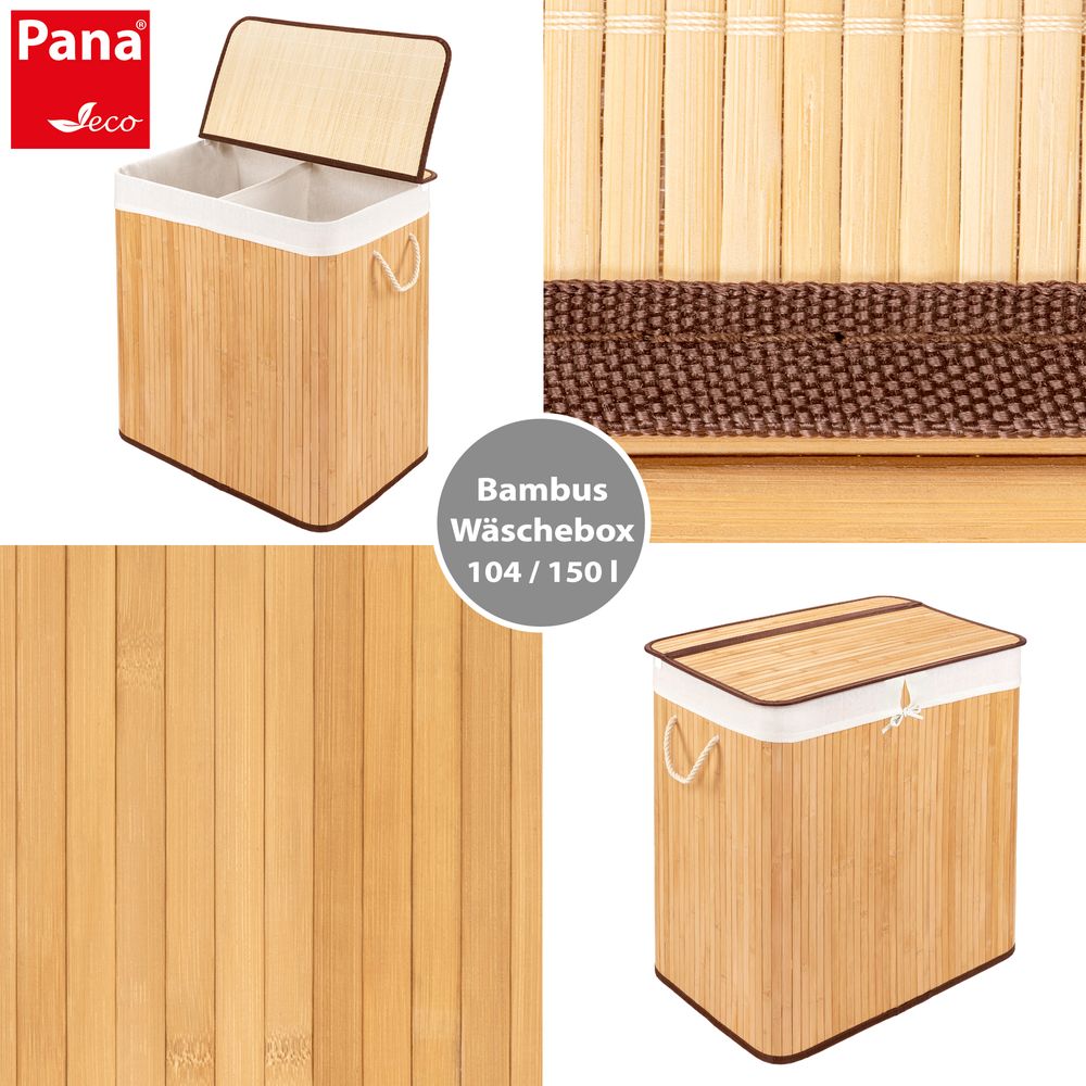PANA®ECO Bambus Wäschekorb mit Deckel • Wäschebox Holz mit herausnehmbaren Wäschesack • Faltbarer Wäschesammler waschbar • Badezimmer Wäschetruhe • 100% Bambus • versch. Farben und Größen