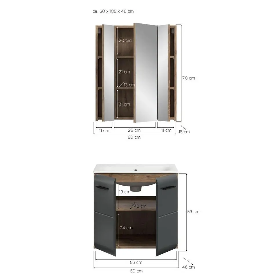 Hioshop Ice badkamer I3 zwart mat- eiken decor