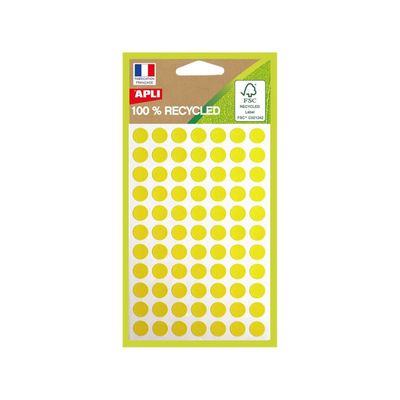 Apli Agipa - 462 Pastilles adhésives recyclées - jaune - diamètre 8 mm - réf 101780