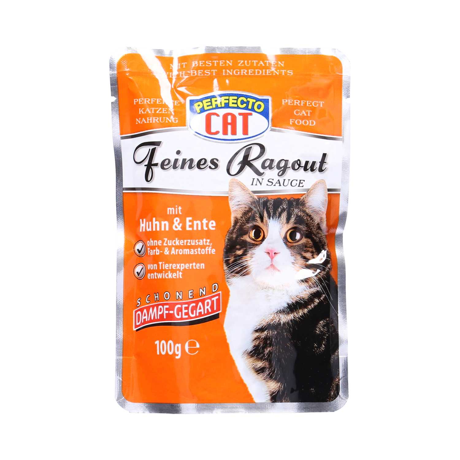 Perfecto Cat Feines Ragout Katzenfutter 100 g Beutel Huhn und Ente