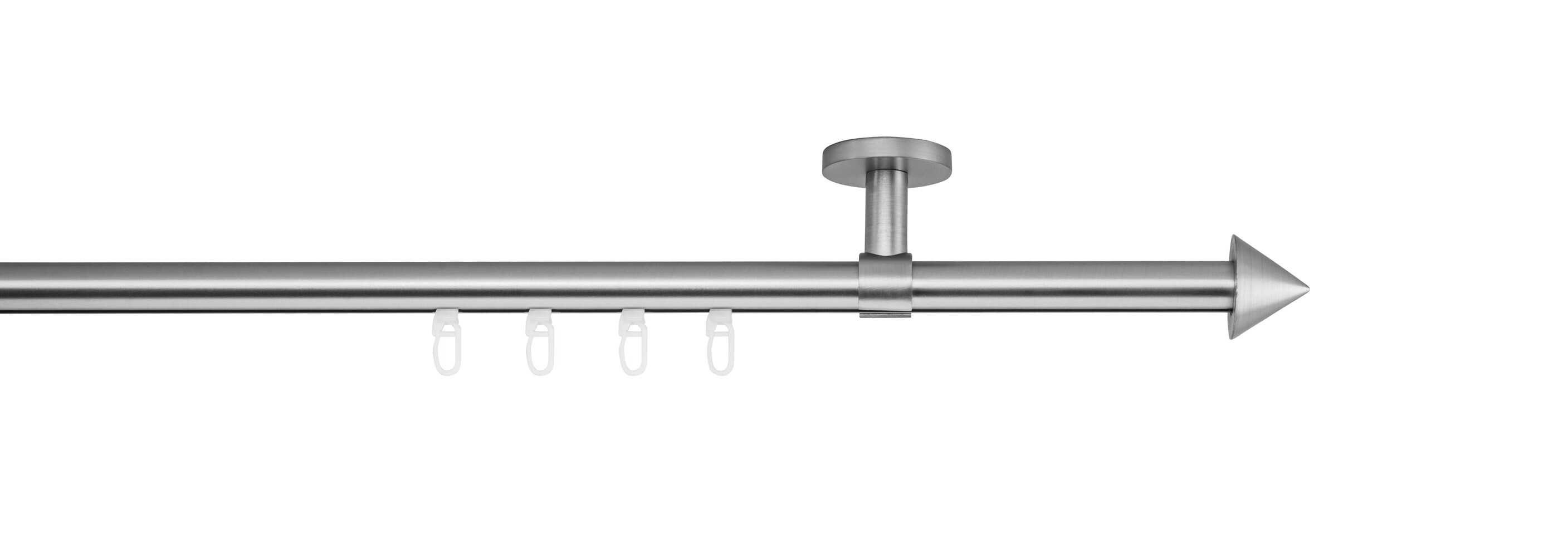 Ondeco Gardinenstange auf Maß Innenlauf 20mm Spitze 1-lauf Deckenträger 4cm mit Gleiter Farbe: Edelstahl-Optik, Größe: 100cm