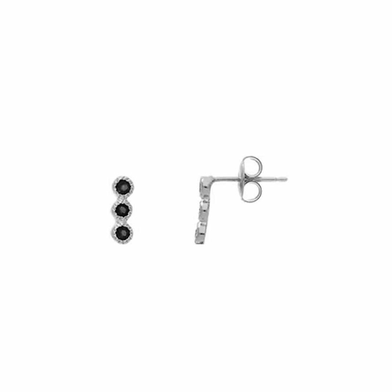 Boucles D'oreilles Argent  Trio De Pierre Noir