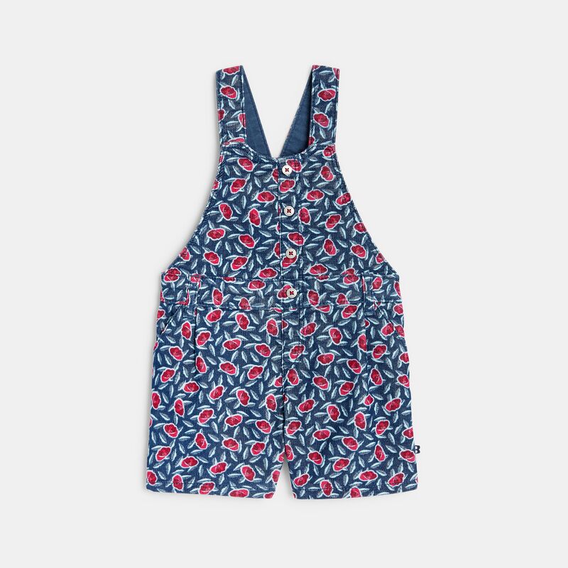 Salopette courte fleurie et blouse rose bébé fille