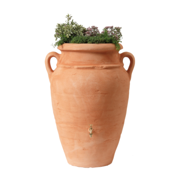 Regenton Amfoor antiek terracotta 360L   kraantje en vulautomaat