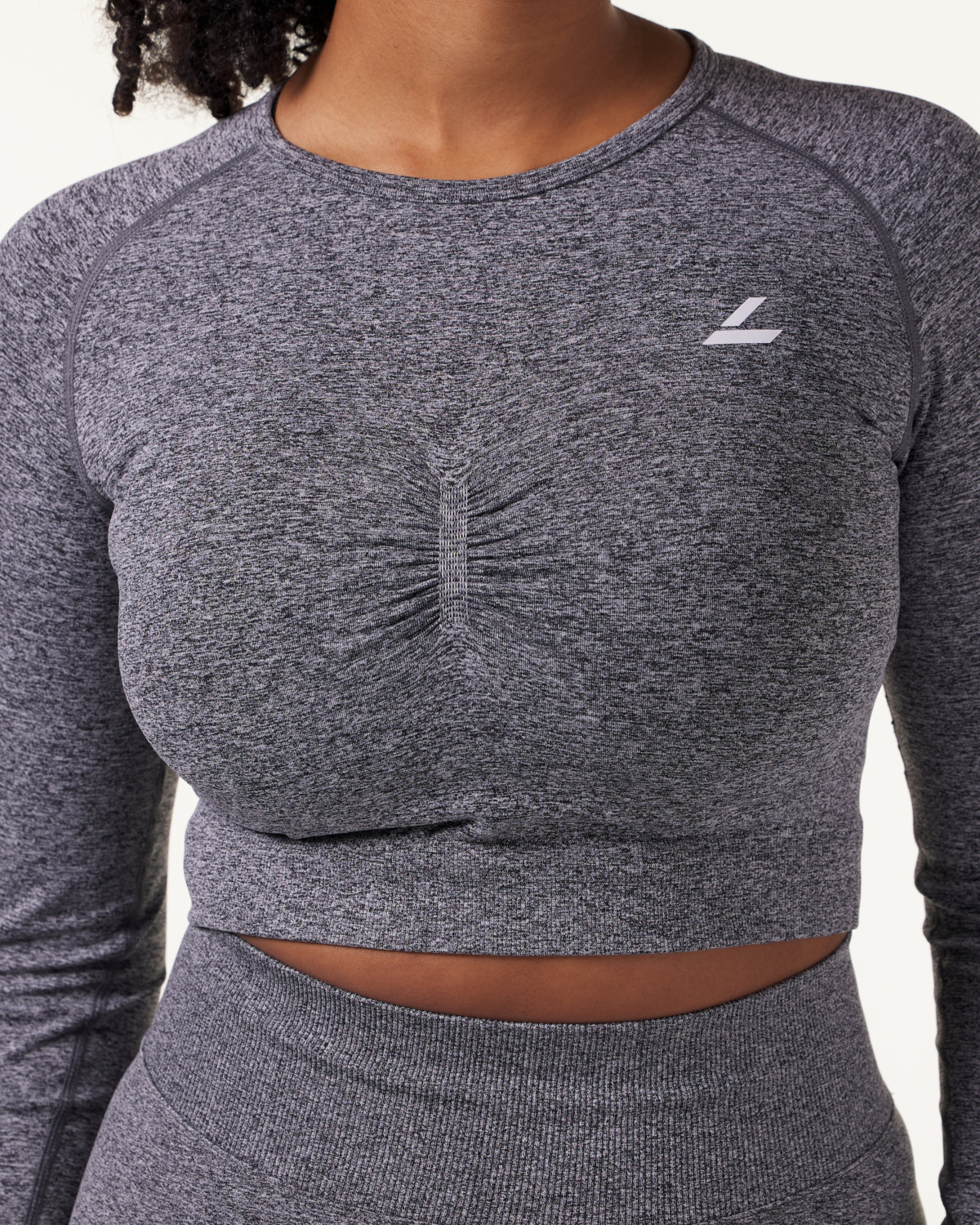 LEVITY Device Seamless Ruch Crop LS Dk Grey Marl