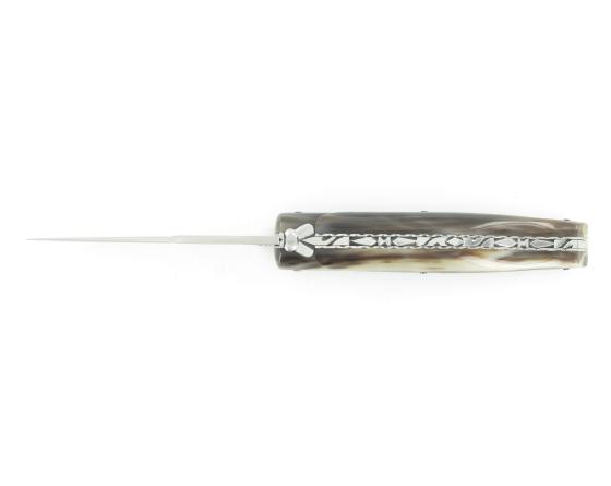 Laguiole 15 cm - Forgé (forme flêche) - Plein Manche en Corne - GUILLOCHAGE Couteau de Poche Dubesset