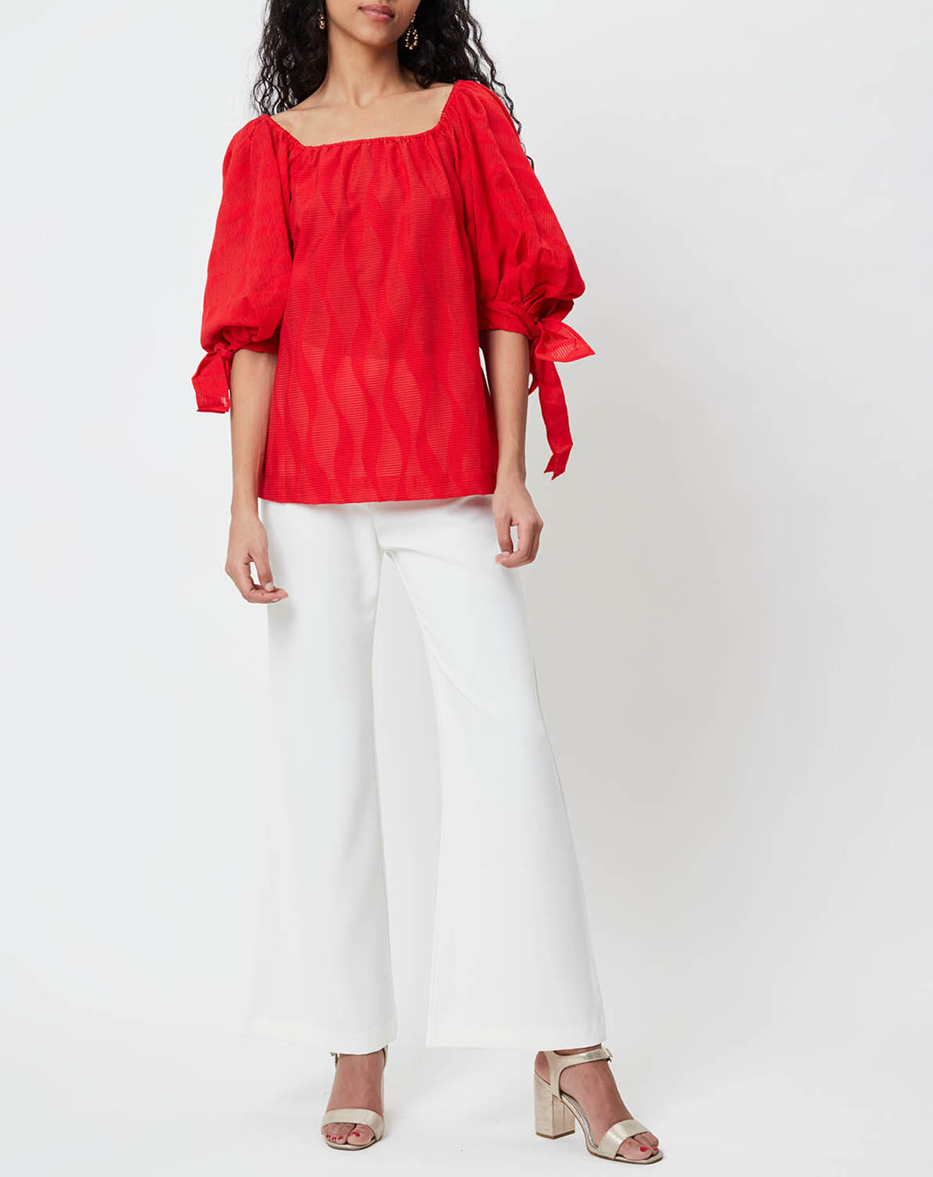 Derhy Blouse Ralenti texturée manches bouffantes rouge