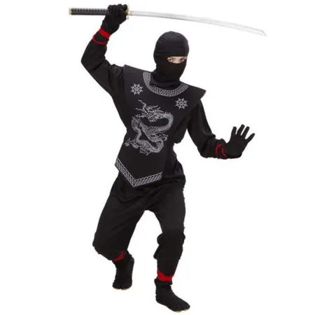 Widmann 74528 Kinderkostüm Black Ninja, Gr. 158, Anzug und Maske