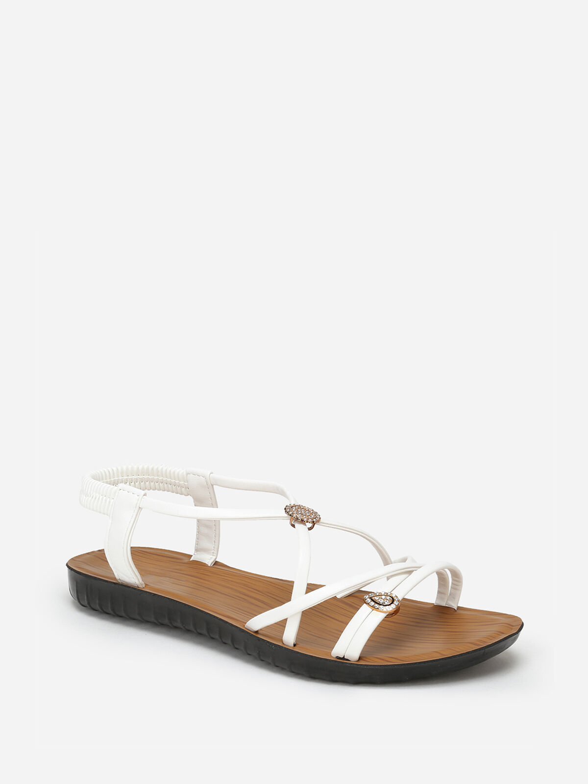 Sandales multi-brides à bijoux en strass- Blanc