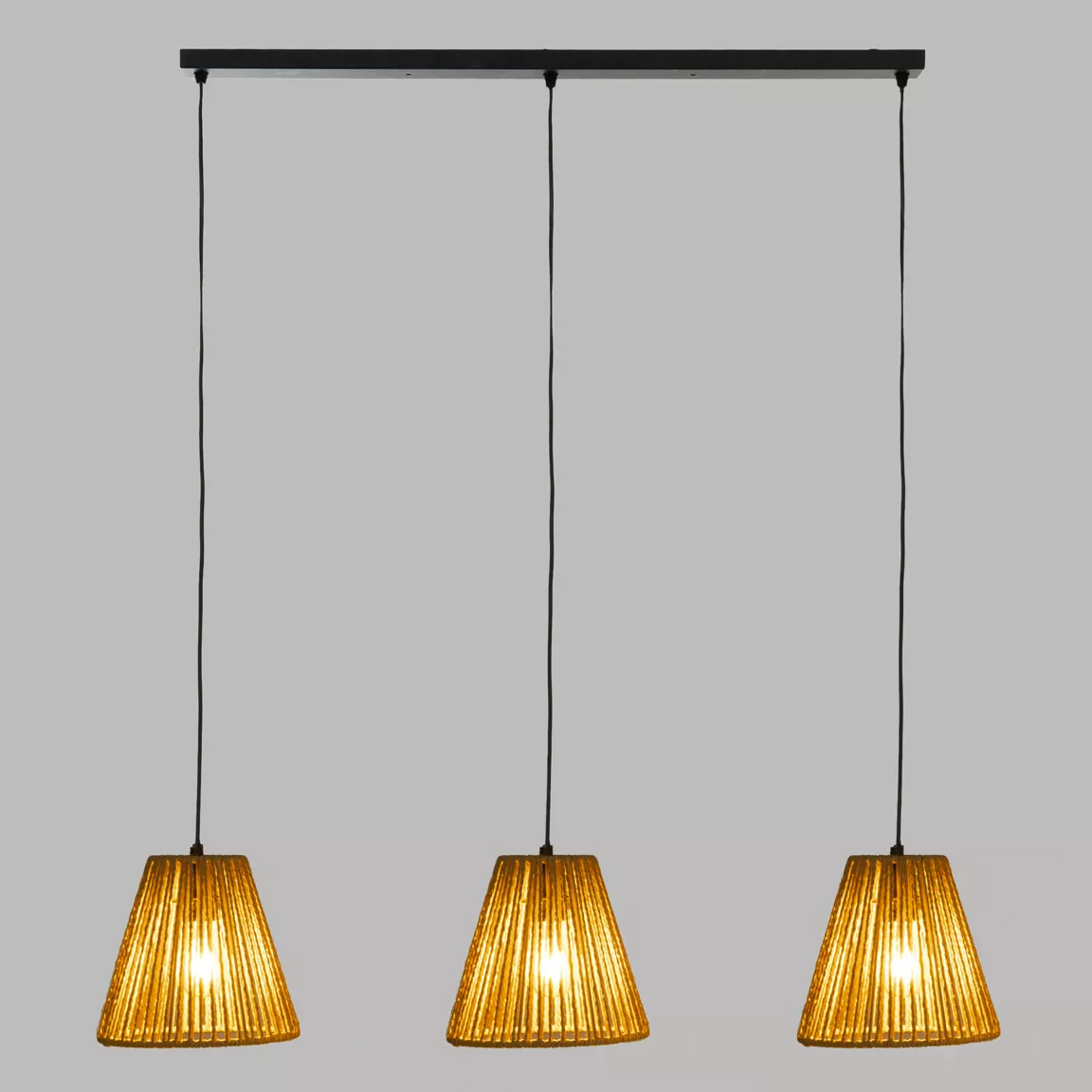 Suspension corde 3 abat-jours (77 cm) Giada Naturel et noir