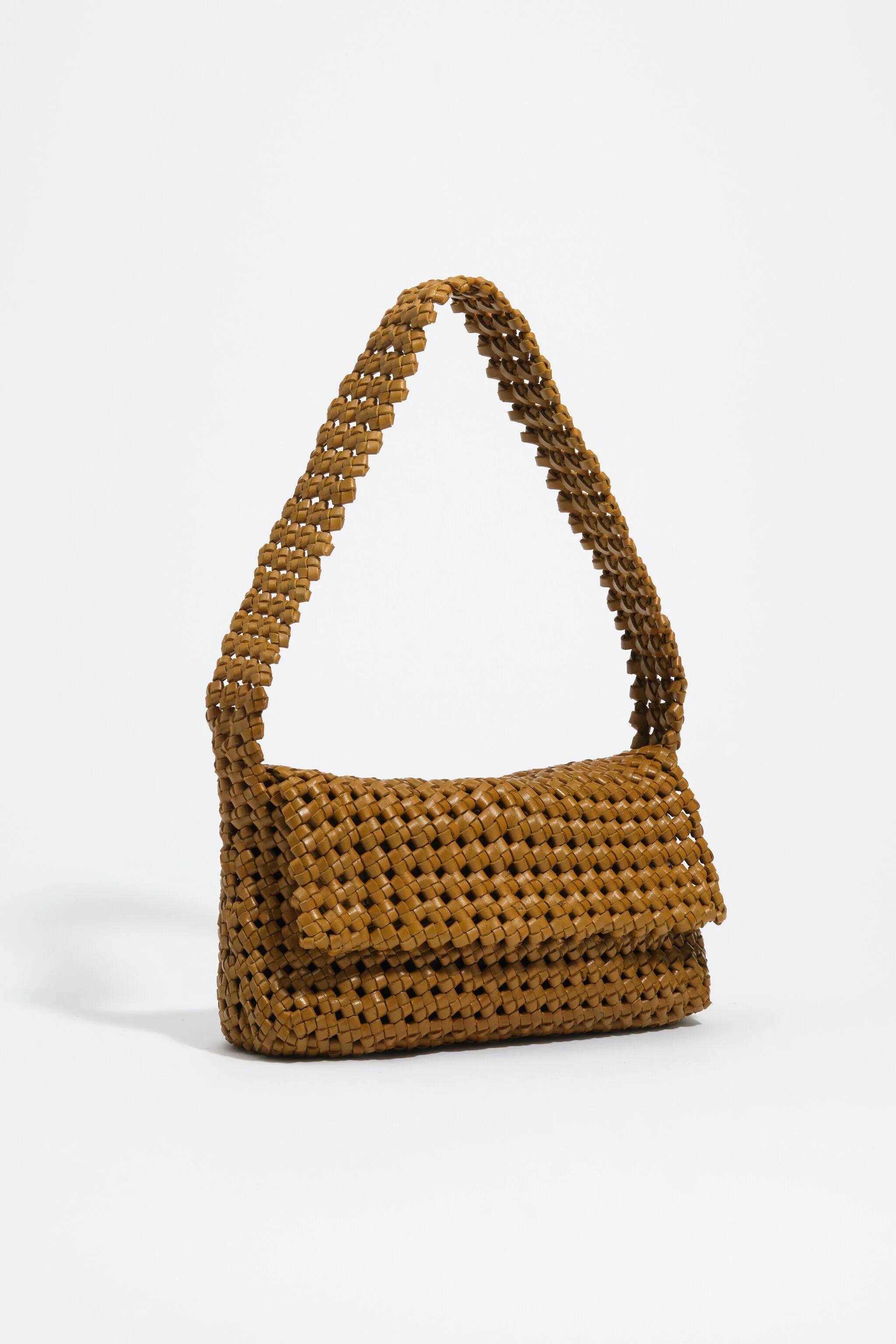 Bolsa Hobo média em couro trançado verde limão