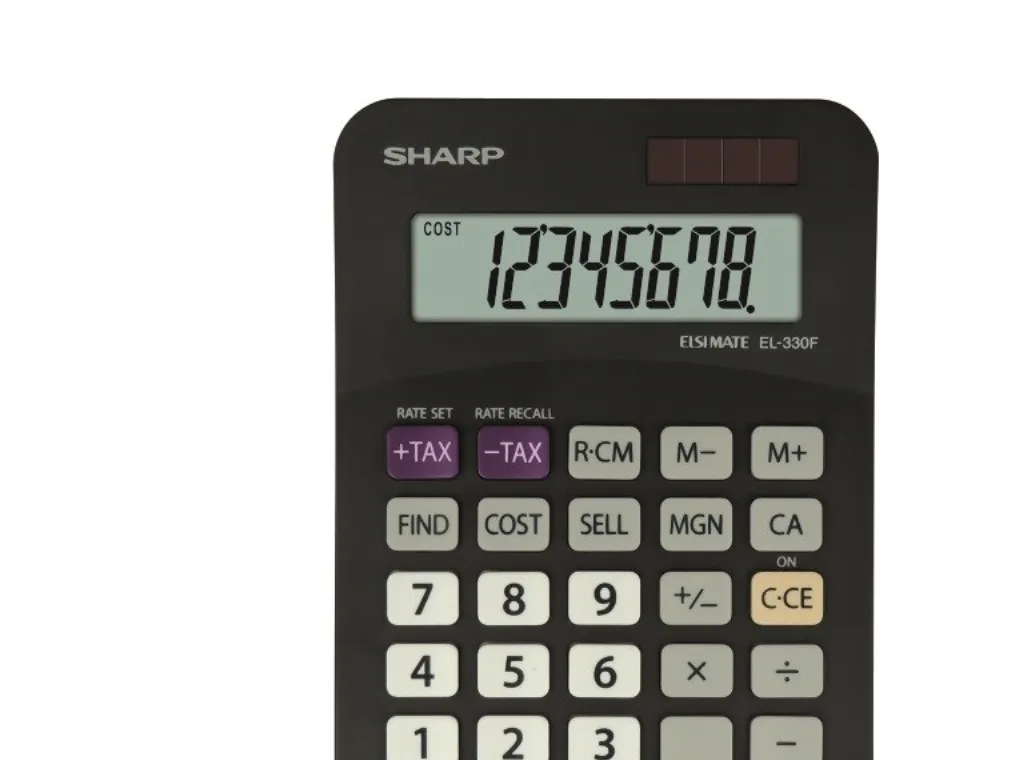 Sharp EL-330FBBK, Lomme, Basis, 8 cifre, 1 Linier, Batteri/Solar, Sort