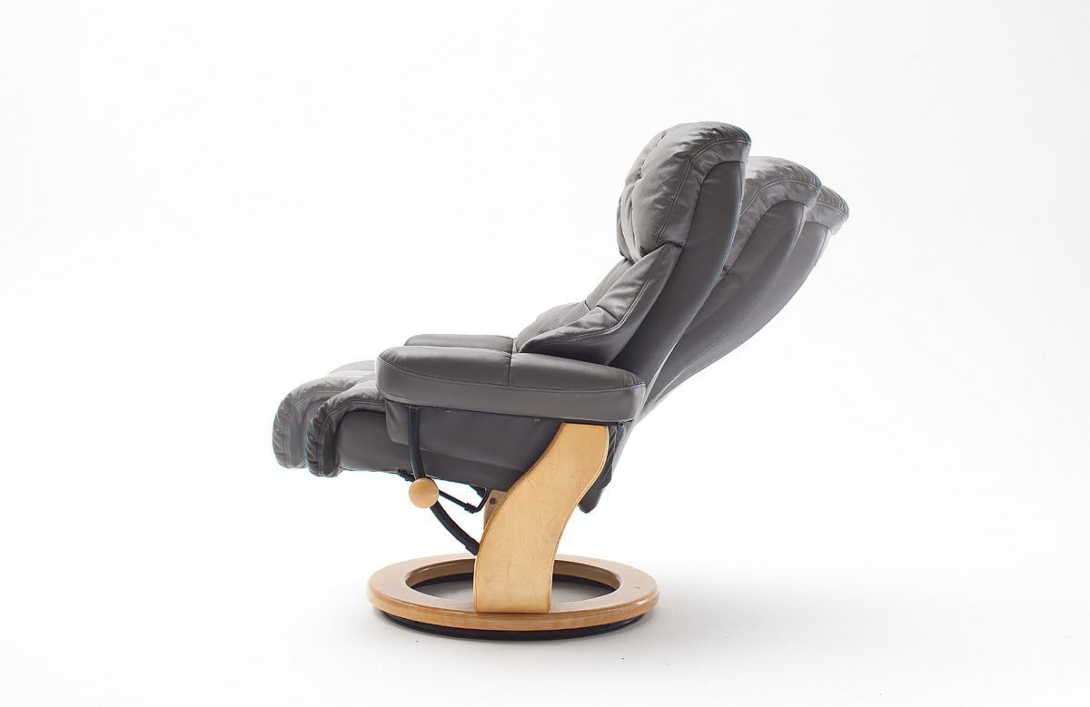 Robas Lund Relaxsessel Calgary XXL mit Hocker, bis 180 kg belastbar, Echtleder schlammfarben, Gestell Holz natur