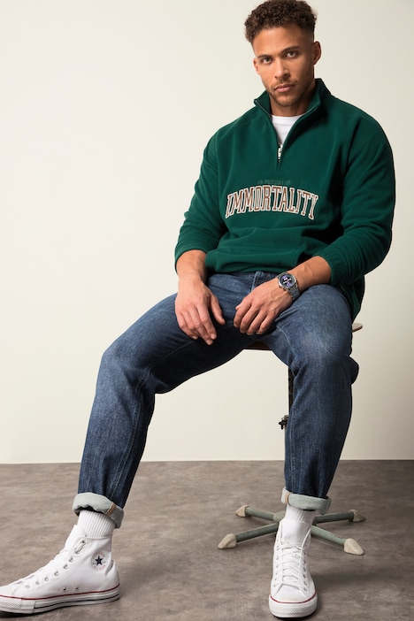 STHUGE Fleece-Troyer, Stehkragen, Applikationen, bis 8 XL