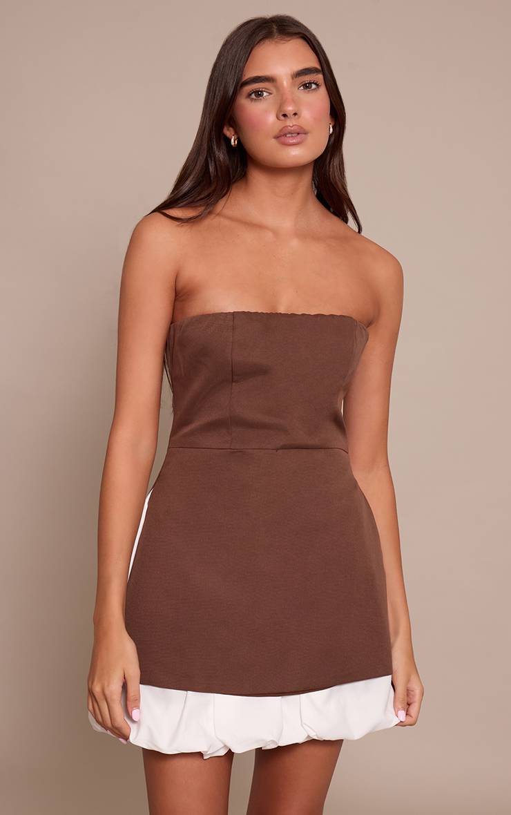 Chocolat Robe Droite Bustier Cintrée À Ourlet Bouffant