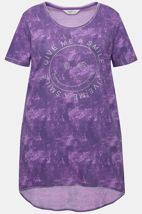 T-Shirt, A-Line, Batikdruck, Smiley, Halbarm