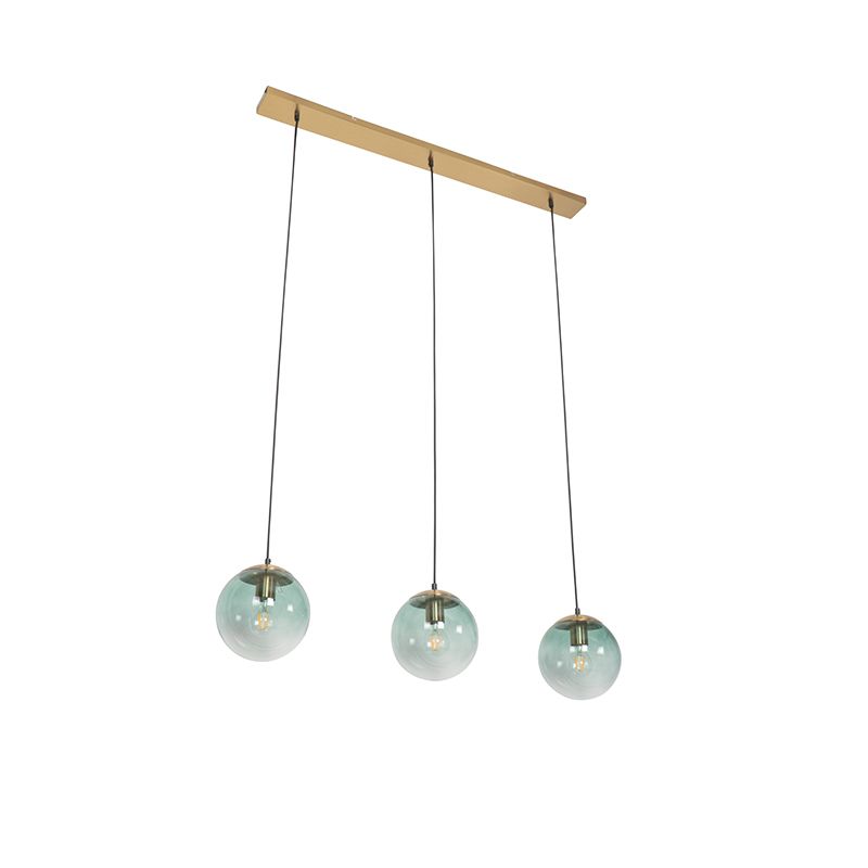 Art deco hanglamp messing met groen glas 3-lichts - Pallon