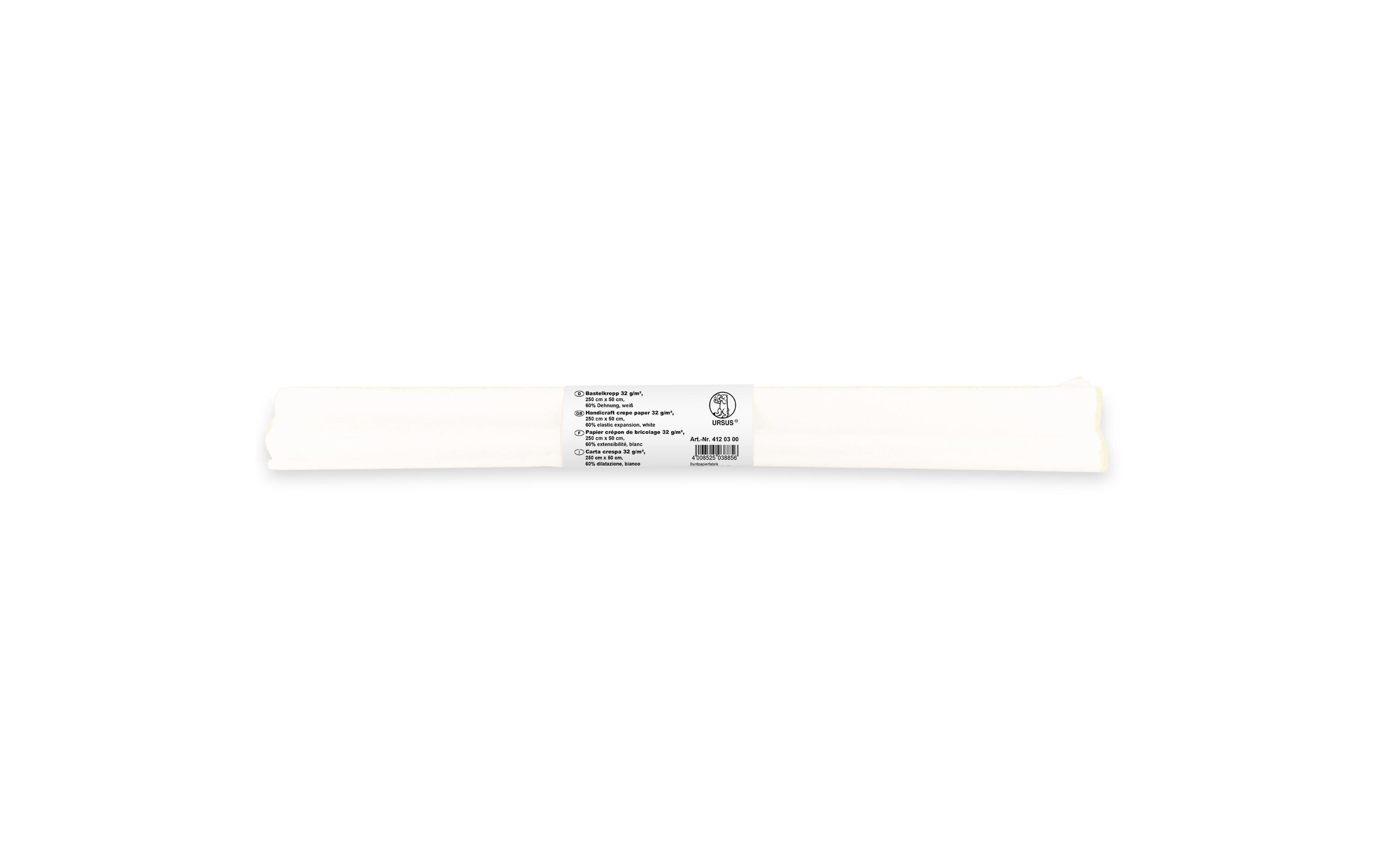 Krepppapier 50 cm x 2.5 m, 32 g/m², WeissBastelkrepp auf der Rolle