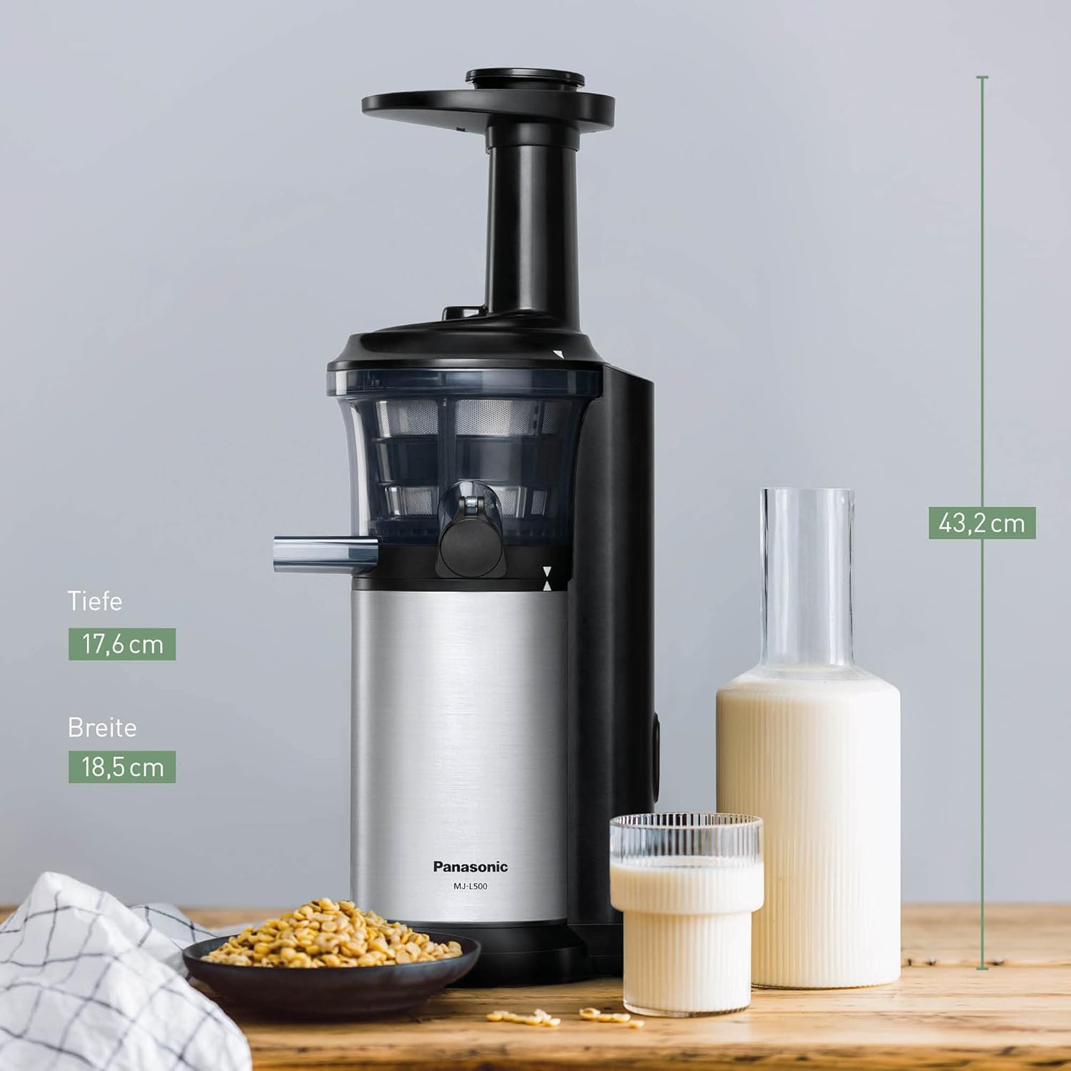 Panasonic MJ-L500S Slow Juicer / Entsafter / 2 Einsätze für Säfte & tiefgefrorene Zutaten / Frozen Joghurt / Silber