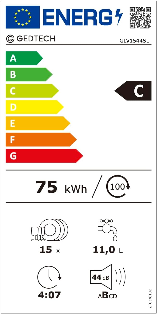 GEDTECH Lave-vaisselle GLV1542DX 15cv - Tiroir à couverts - 42 dB - Ultra silencieux - Départ Différé - Eco - Intensif - Rapide – Faible conso - Classe C - Dark Inox - Protection enfant