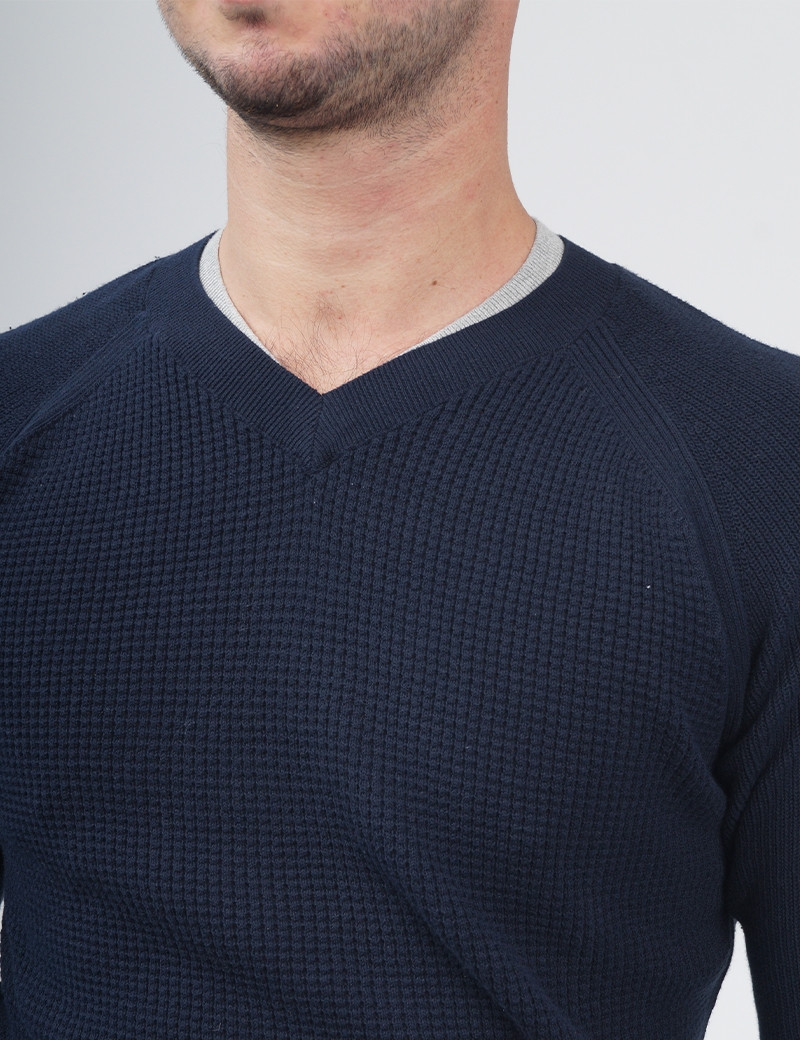 DIESEL PULL SOSTY NID D'ABEILLE MARINE COL GRIS