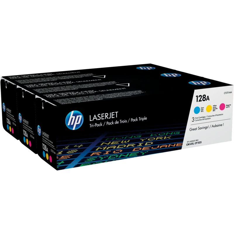 HP 128A CF371AM pack 3 toners couleurs cyan magenta jaune