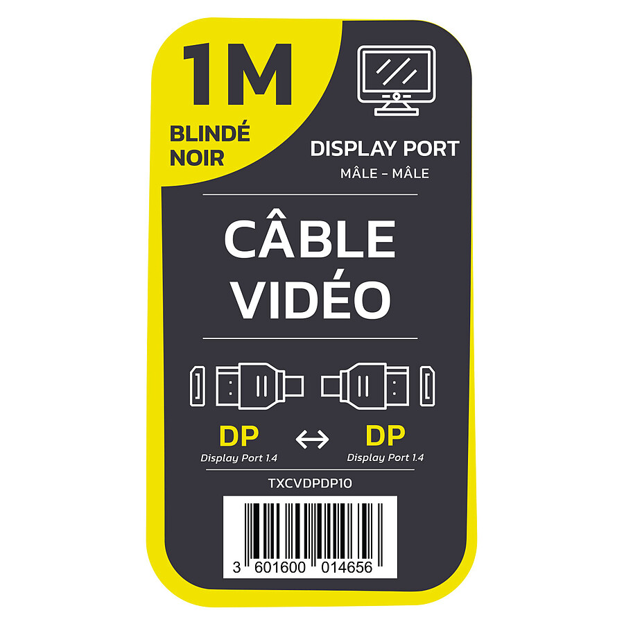 TEXTORM Câble DisplayPort 1.4 blindé - Mâle/Mâle - 1 m