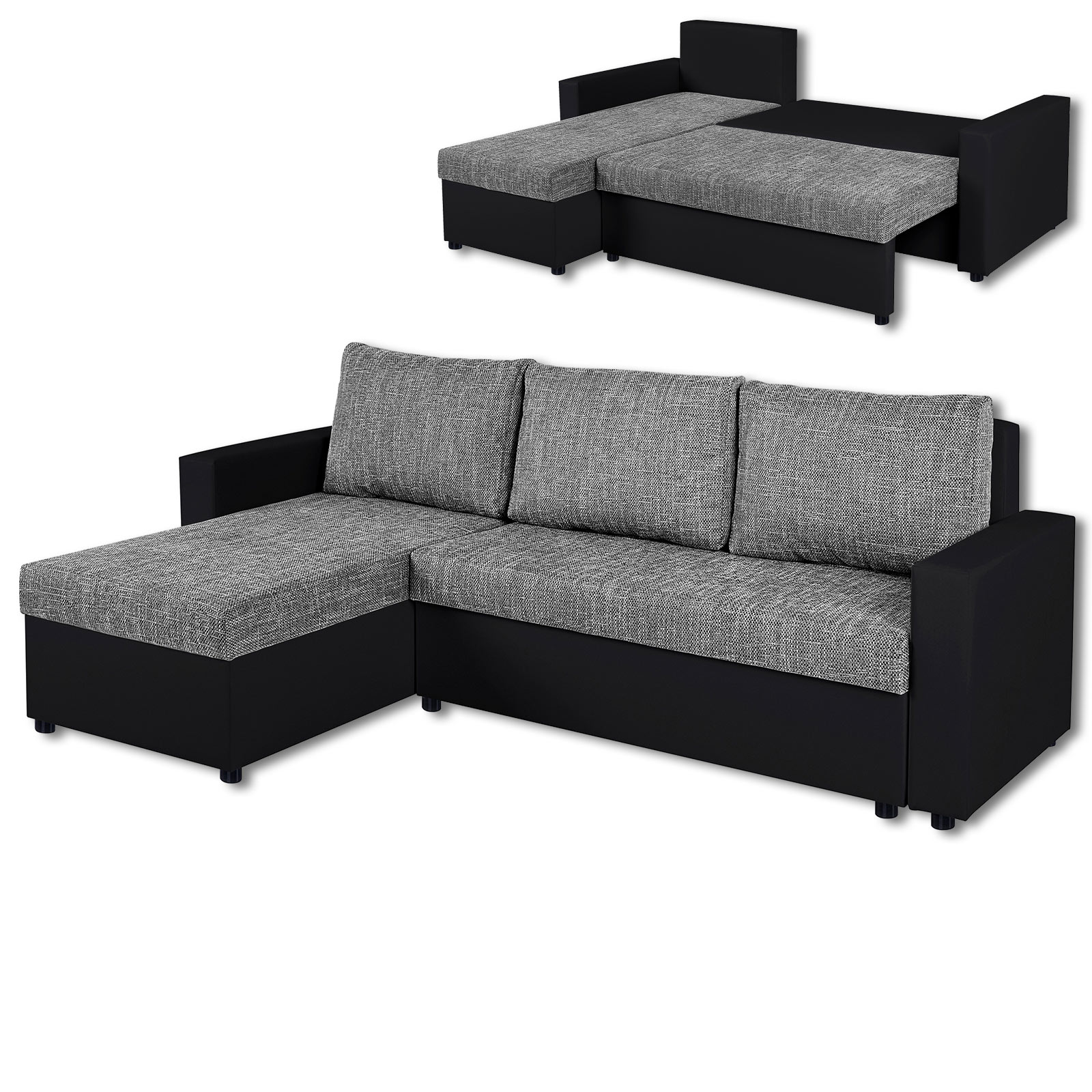 Ecksofa - schwarz-grau - Liegefunktion