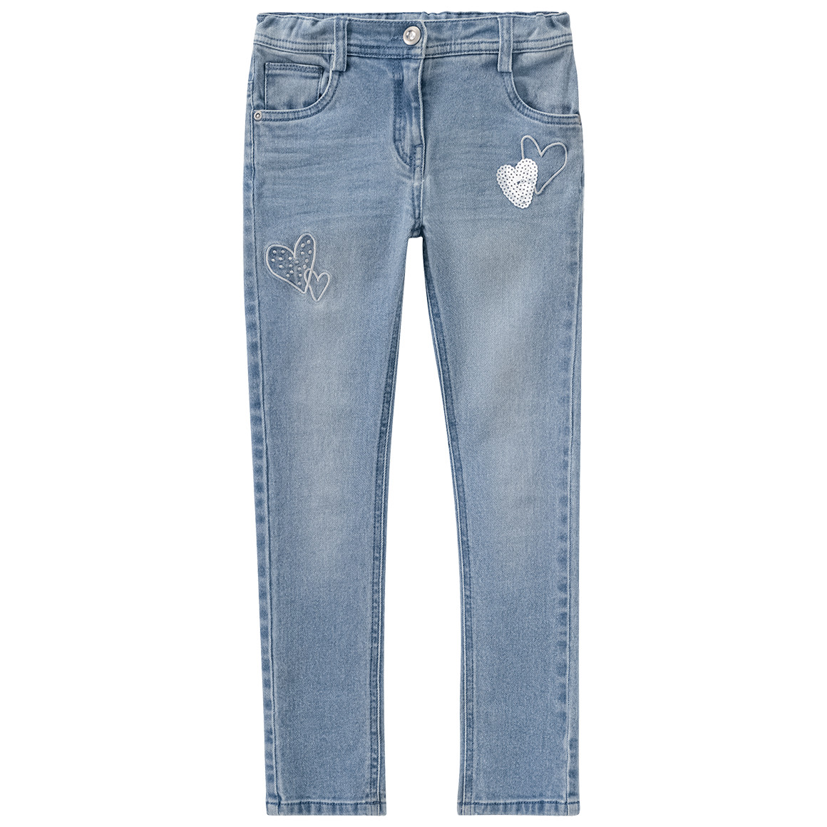 Mädchen Skinny-Jeans mit Herz-Stickerei hellblau