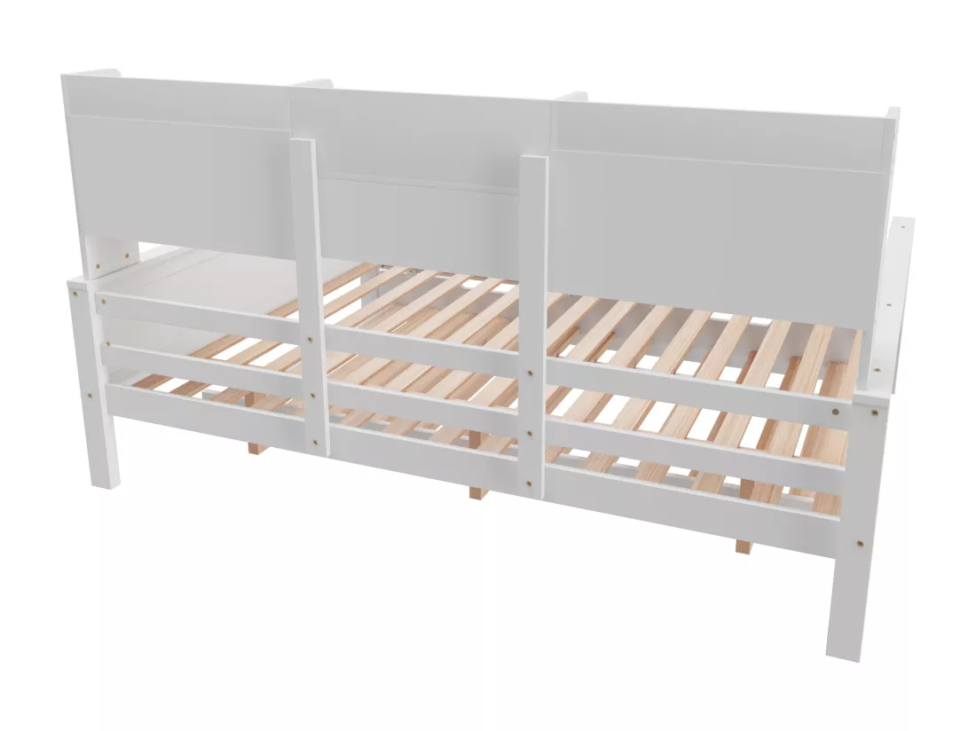 Canapé-lit gigogne 140x200 cm - Lit gigogne 90x190 cm - avec rangement - sommier à lattes - pin multi - blanc (matelas non inclus)