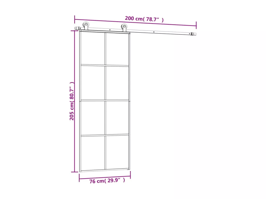 Porte coulissante avec kit de quincaillerie 76x205 cm Verre ESG