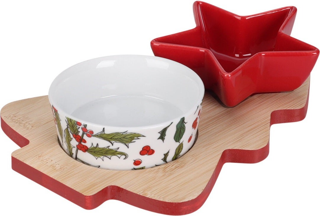 Serveerset Kerst wit / rood 3-delig