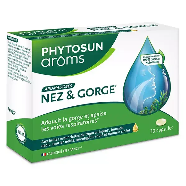 Cápsulas Phytosun Arôms para Nariz e Garganta com Óleos Essenciais, 30 Cápsulas