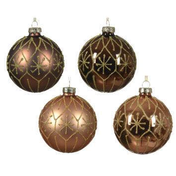 Decoris kerstbal glas gemengd bruin goud Ø 8 cm per stuk
