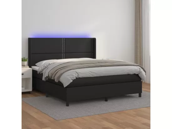 Sommier tapissier avec matelas et LED Noir 180x200cm Similicuir