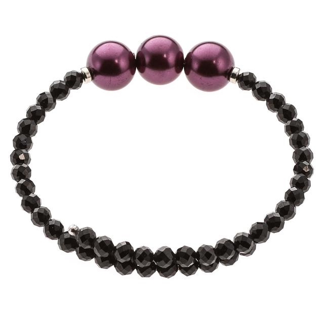 Wickel-Armband, 3 Muschelkernperlen, Black Spinell, ca. 20 ct.