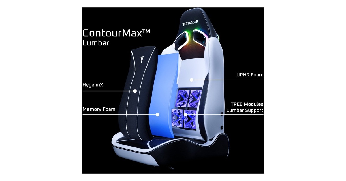 VertagearPL4800 gamestoel  (Zwart/carbon, ContourMax Lumbar, VertaAir, Hygennx)