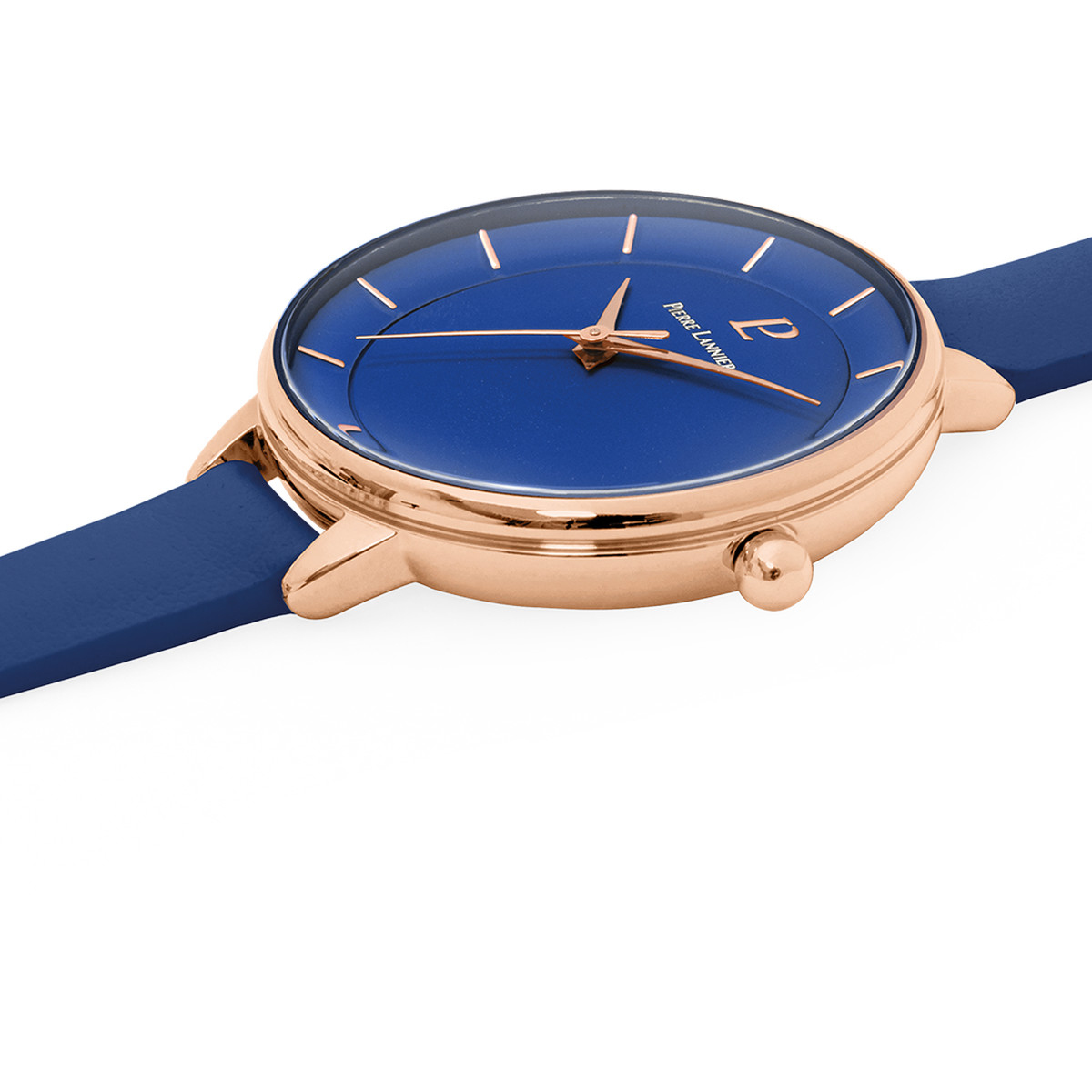 Montre PIERRE LANNIER femme acier doré rose bracelet cuir bleu