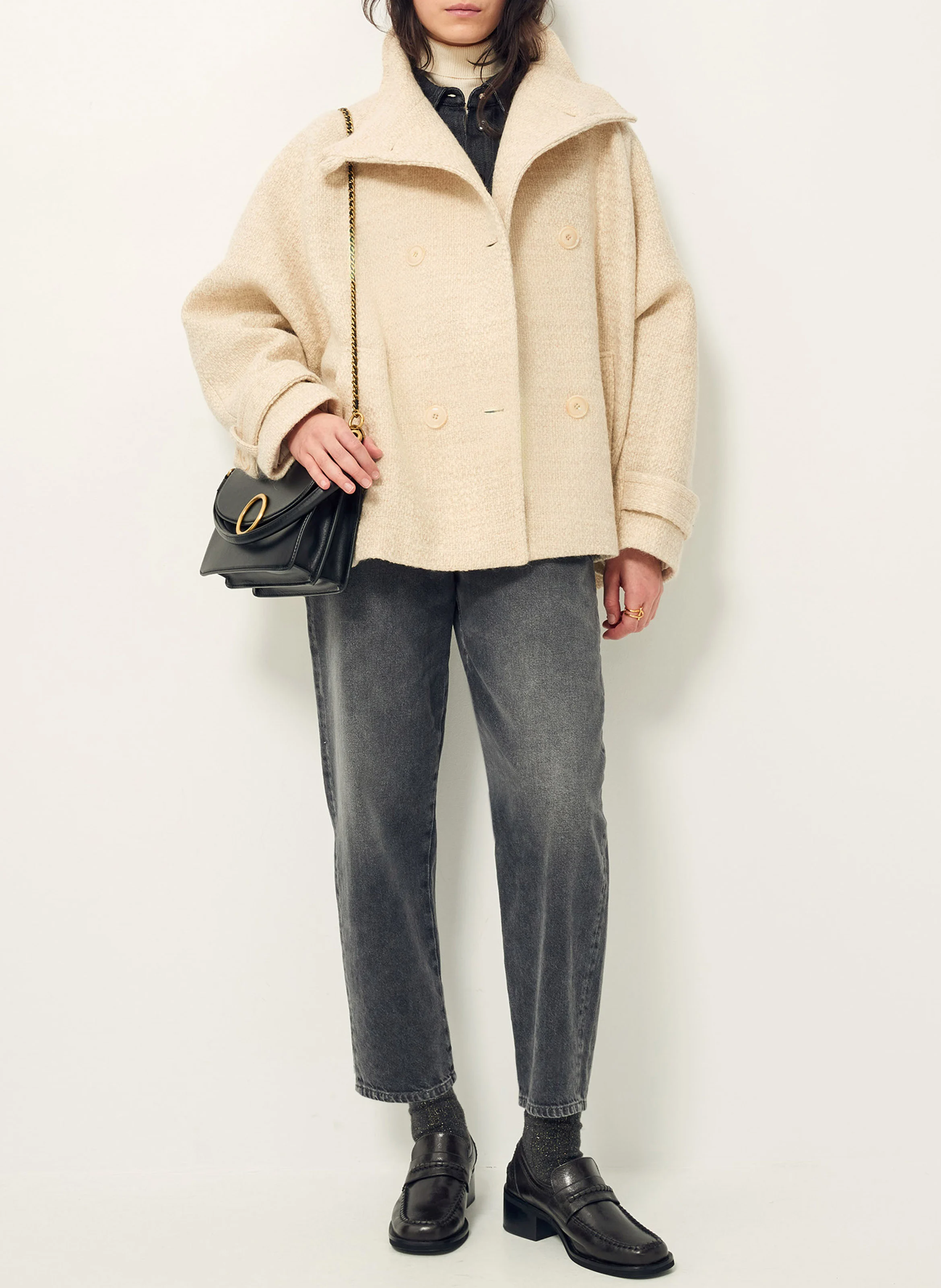 BLEECK - Manteau col montant en laine mélangée | Beige