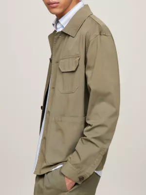 Sobretudo militar slim fit em sarja tingida em peça