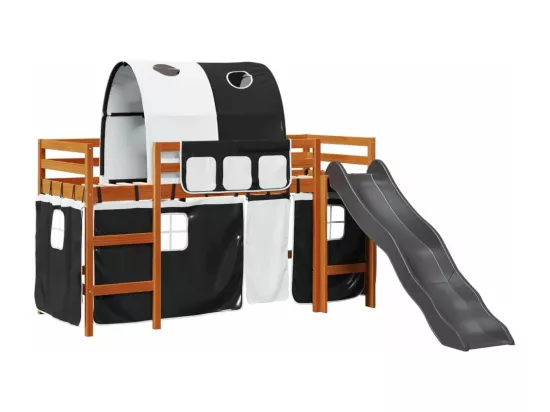 Lit mezzanine enfants et tunnel blanc/noir 90x190 cm pin massif