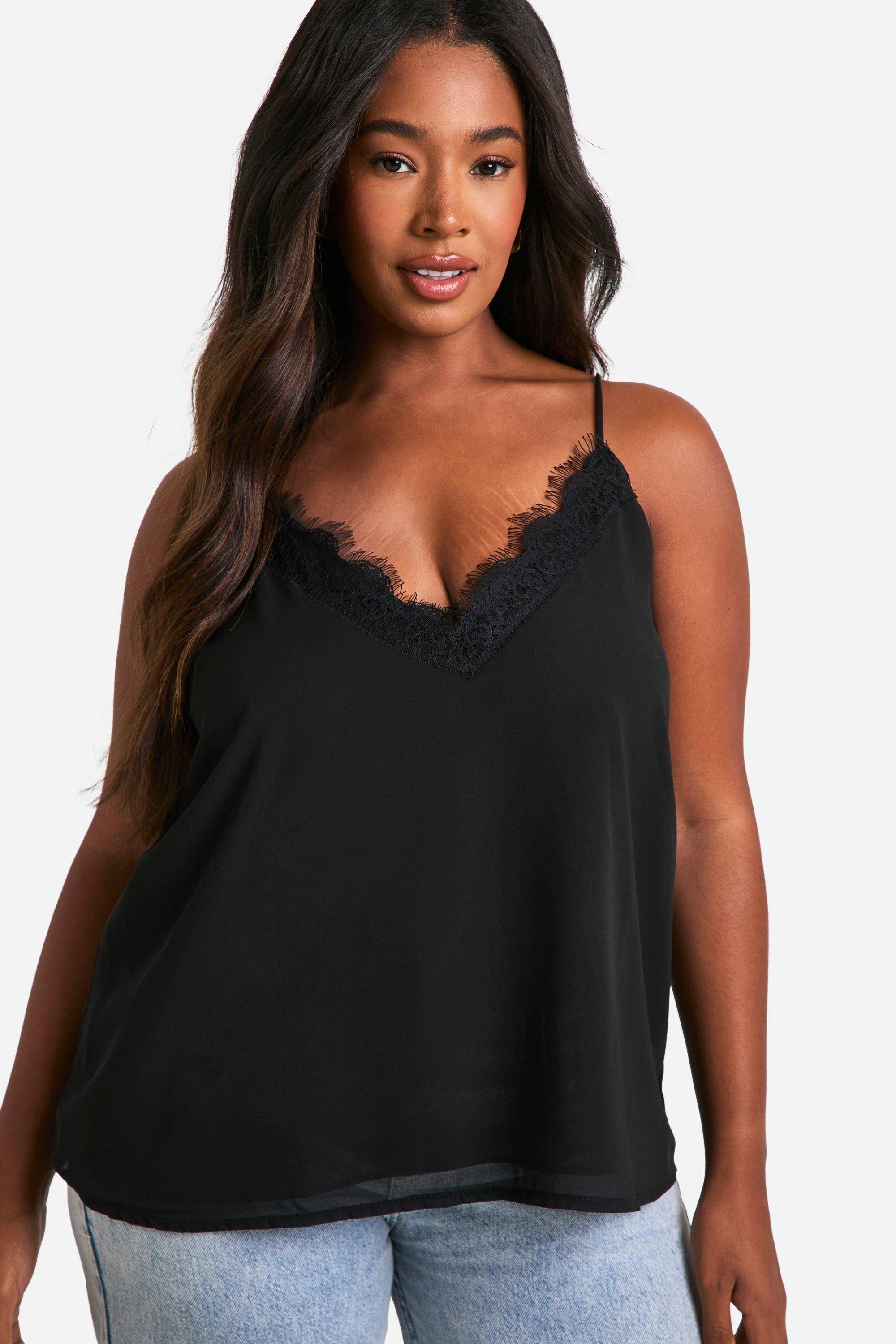 boohoo Top camisole en chiffon avec insert de dentelle