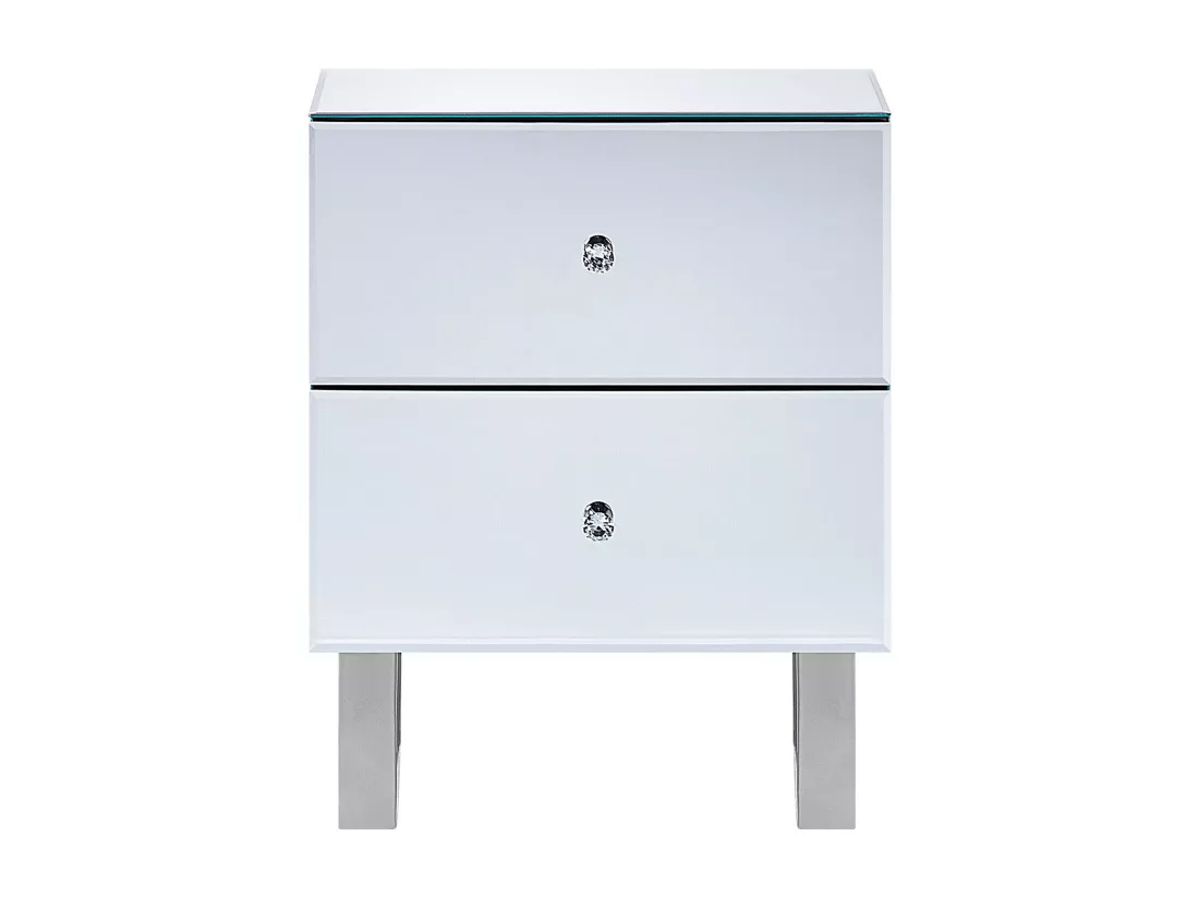 Table de nuit à 2 tiroirs NESLE Verre Argenté