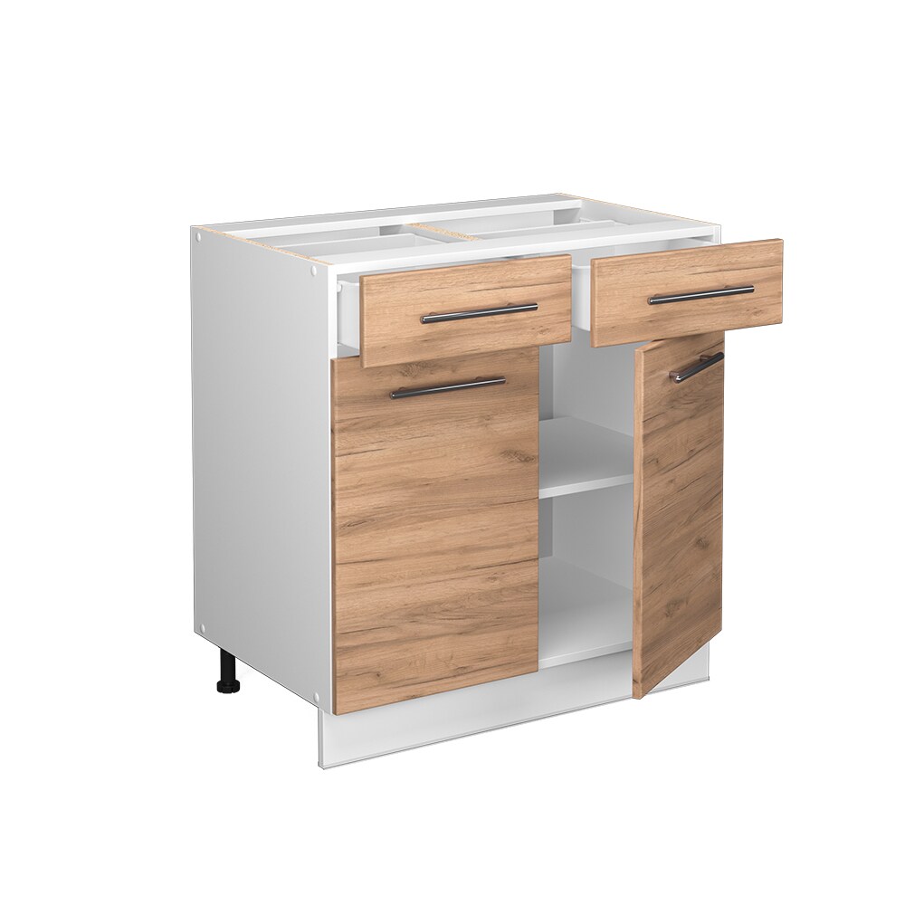 Vicco Schubunterschrank Küchenschrank Küchenmöbel Fame-Line Weiß Eiche modern 80 cm Küche Einbauküche Drehtür Schublade Einlegeboden Blende Küchenzeile