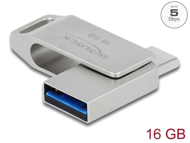 Delock USB-Stick 3.2 Gen 1 USB-C   Typ-A 16 GB Delock USB 3.2 Gen 1 USB-C   Typ-A Speicherstick 16 GB – Metallgehäuse