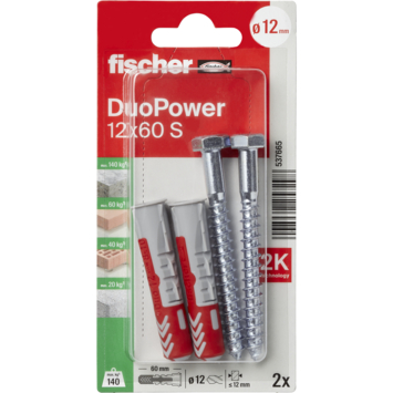 Fischer Universeelplug DuoPower 12x60mm met zeskantschroef 2 stuks