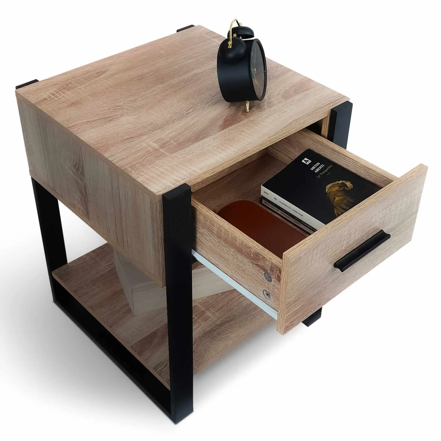 Lot de 2 tables de chevet ONYX 1 tiroir avec tablette bois et noir