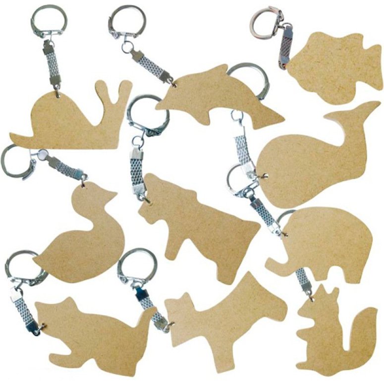 Porte-cles en bois a decorer assortiment differentes       formes 55x55mm lot 10 unites