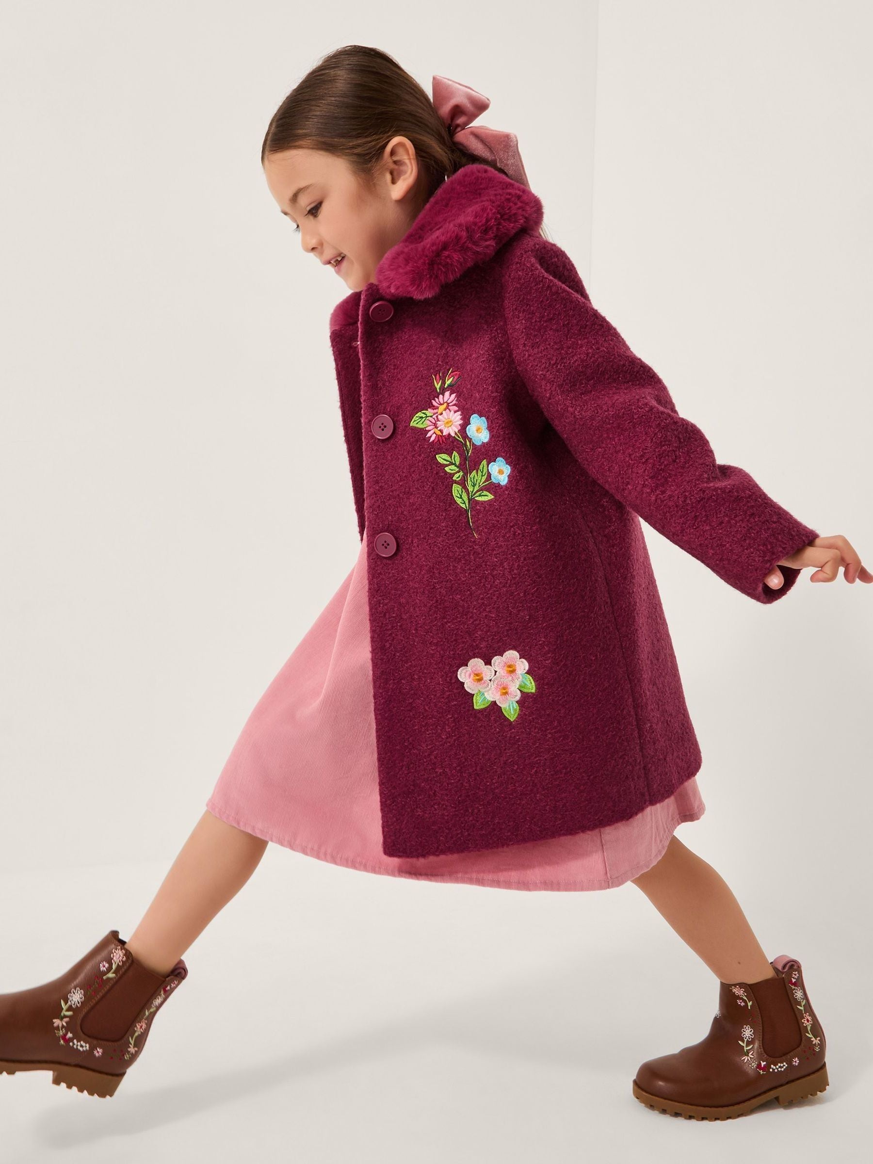 Monsoon Floral Embroidered Boucle Coat